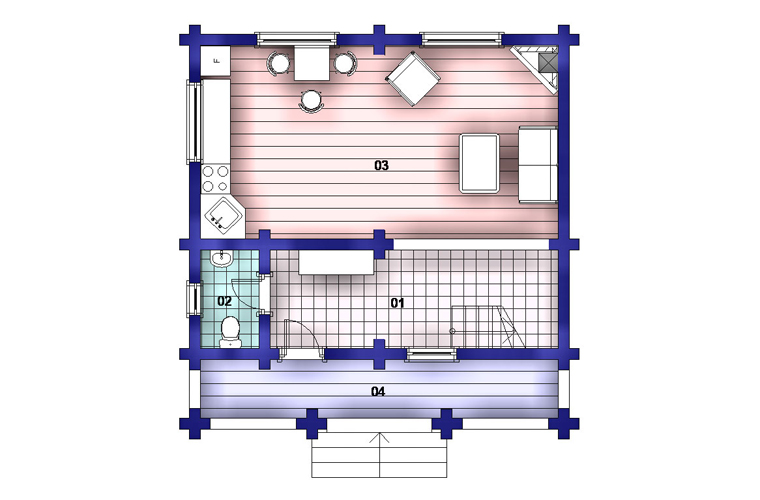 план першого поверху дерев'яного будинку c-102